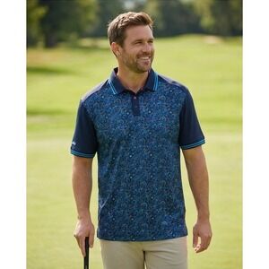 Bunker Mentality Mens Golf Polo‎ Shirt 2XL Blue Paisley Polygiene Odor Control